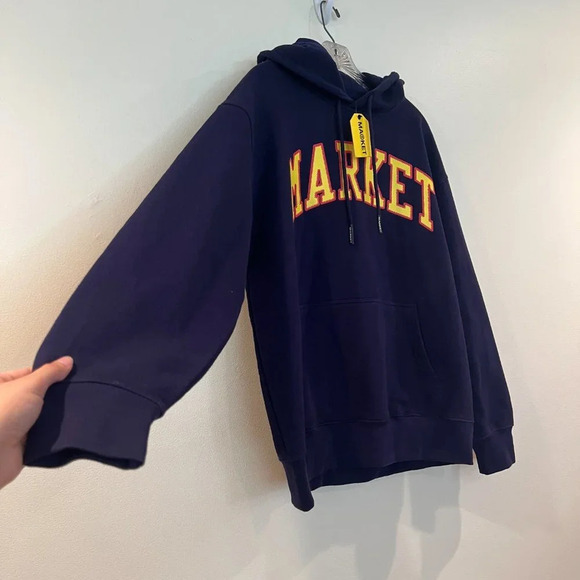 Market Navy Graphic Streetwear Loungewear Casual Hooded Sweatshirt Hoodie L NWT - Picture 2 of 9